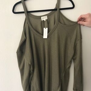 Anthropologie Deletta Cold-Shoulder Top Olive Sz L